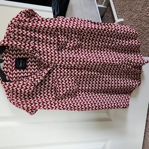 Jachs Girlfriend button front mock sleeves shirt Red and white Large